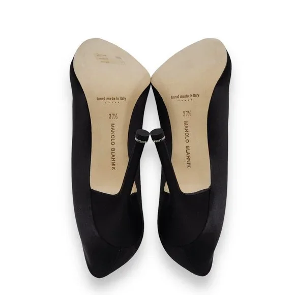 Manolo Blahnik Hangisi Satin Pumps Heels Black $1195 - Picture 6 of 6